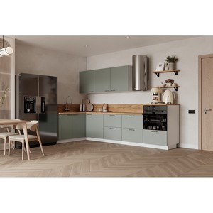 Кухонный гарнитур угловой 1500х3000 Олива эмаль вариант 2