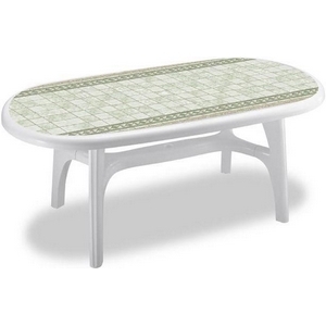 Стол MONTREAL PIU 1800 DECO TOP (цвет белый с мозаикой, овальный) 1807 из пластика (пластиковая мебель)