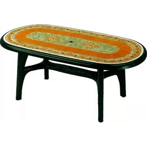 Стол MONTREAL PIU 1800 DECO TOP (цвет зеленый с мозаикой, овальный) 943 из пластика (пластиковая мебель)