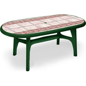 Стол MONTREAL PIU 1800 DECO TOP (цвет зеленый с мозаикой, овальный) 2136 из пластика (пластиковая мебель)