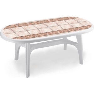 Стол MONTREAL PIU 2000 DECO TOP (цвет белый с мозаикой, овальный) 2133 из пластика (пластиковая мебель)