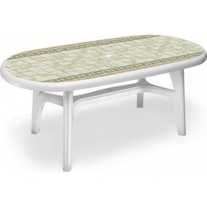 Стол MONTREAL PIU 2000 DECO TOP (цвет белый с мозаикой, овальный) 1850 из пластика (пластиковая мебель)