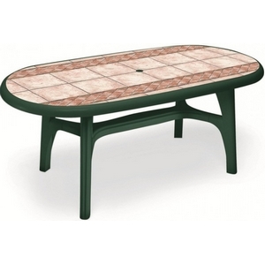 Стол MONTREAL PIU 2000 DECO TOP (цвет зеленый с мозаикой, овальный) 2134 из пластика (пластиковая мебель)