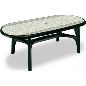 Стол MONTREAL PIU 2000 DECO TOP (цвет зеленый с мозаикой, овальный) 1851 из пластика (пластиковая мебель)
