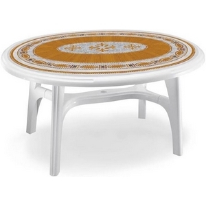 Стол OVOLONE 1500 DECO TOP (цвет белый с мозаикой, овальный) 929 из пластика (пластиковая мебель)