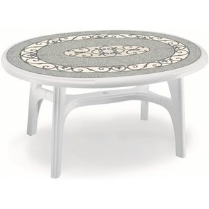 Стол OVOLONE 1500 DECO TOP (цвет белый с мозаикой, овальный) 1804 из пластика (пластиковая мебель)