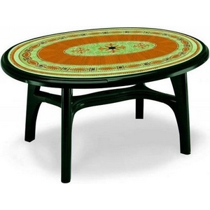 Стол OVOLONE 1500 DECO TOP (цвет зеленый с мозаикой, овальный) 930 из пластика (пластиковая мебель)