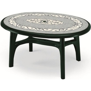 Стол OVOLONE 1500 DECO TOP (цвет зеленый с мозаикой, овальный) 1805 из пластика (пластиковая мебель)