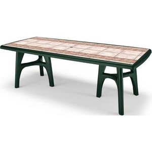 Стол PRESIDENT TRIS 1700-1950-2200 DECO TOP (цвет зеленый с мозаикой, прямоугольный раскладной) 2128 из пластика (пластиковая мебель)