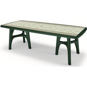 Стол PRESIDENT TRIS 1700-1950-2200 DECO TOP (цвет зеленый с мозаикой, прямоугольный раскладной) 975 из пластика (пластиковая мебель)