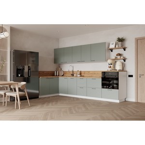 Кухонный гарнитур угловой 1500х3150 Олива эмаль вариант 4