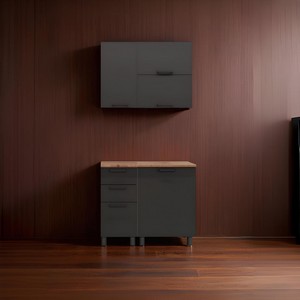 Кухонный гарнитур Аленушка 1 м с 3 ящиками Сталь, скоба черный, сонома