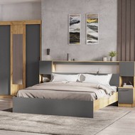 Двуспальная кровать с проложками Вена КР 101 160х200 (дуб золотой, графит серый)