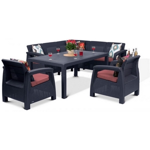 Обеденная группа под искусственный ротанг Yalta Large Maxi Set (бордовые подушки)