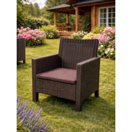 Кресло садовое под ротанг СадКо (темно-коричневый с коричневой подушкой)