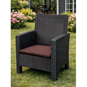 Кресло садовое под ротанг СадКо (темно-серый с коричневой подушкой)