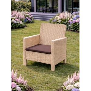 Кресло садовое под ротанг СадКо (бежевый с коричневой подушкой)