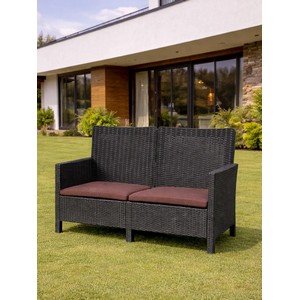 Диван двухместный садовый под ротанг СадКо (темно-серый с коричневой подушкой)