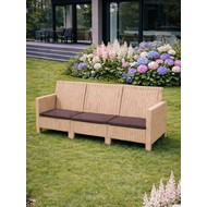 Диван трехместный садовый под ротанг СадКо (бежевый с коричневой подушкой)