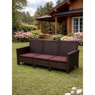 Диван трехместный садовый под ротанг СадКо (темно-коричневый с коричневой подушкой)