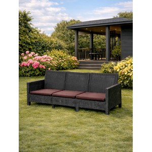 Диван трехместный садовый под ротанг СадКо (темно-серый с коричневой подушкой)