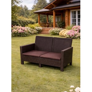 Диван двухместный садовый под ротанг СадКо (темно-коричневый с коричневой подушкой)