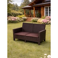 Диван двухместный садовый под ротанг СадКо (темно-коричневый с коричневой подушкой)