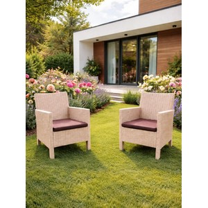 Комплект кресел садовых под ротанг 2 шт СадКо (бежевый с коричневой подушкой)