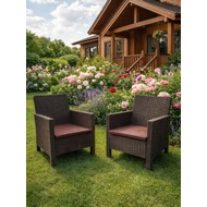 Комплект кресел садовых под ротанг 2 шт СадКо (темно-коричневый с коричневой подушкой)