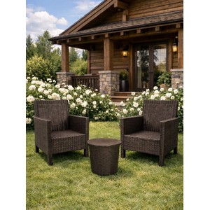 Комплект 2 садовых кресла и столик под ротанг СадКо (темно-коричневый)