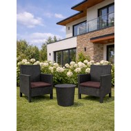 Комплект 2 садовых кресла и столик под ротанг СадКо (темно-серый с коричневой подушкой)