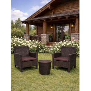 Комплект 2 садовых кресла и столик под ротанг СадКо (темно-коричневый с коричневой подушкой)