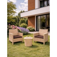 Комплект 2 садовых кресла и столик под ротанг СадКо (бежевый с коричневой подушкой)