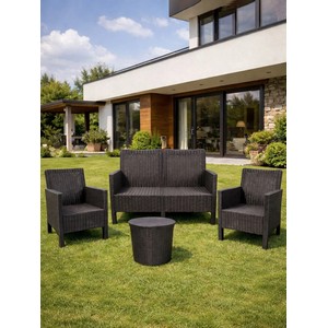 Комплект 2 садовых кресла, двухместный диван и столик под ротанг СадКо (темно-серый)