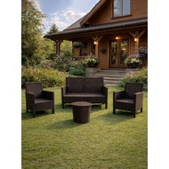 Комплект 2 садовых кресла, двухместный диван и столик под ротанг СадКо (темно-коричневый)