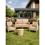 Комплект 2 садовых кресла, двухместный диван и столик под ротанг СадКо (бежевый)