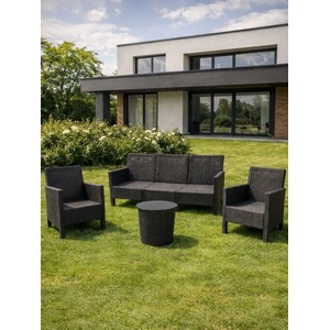 Комплект 2 садовых кресла, трехместный диван и столик под ротанг СадКо (темно-серый)