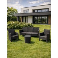 Комплект 2 садовых кресла, трехместный диван и столик под ротанг СадКо (темно-серый)