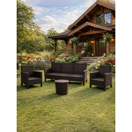 Комплект 2 садовых кресла, трехместный диван и столик под ротанг СадКо (темно-коричневый)