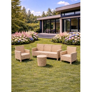 Комплект 2 садовых кресла, трехместный диван и столик под ротанг СадКо (бежевый)
