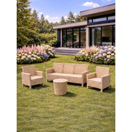 Комплект 2 садовых кресла, трехместный диван и столик под ротанг СадКо (бежевый)