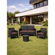 Комплект 2 садовых кресла, двухместный диван и столик под ротанг СадКо (темно-серый с коричневыми подушками)