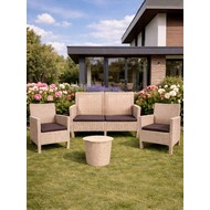 Комплект 2 садовых кресла, двухместный диван и столик под ротанг СадКо (бежевый с коричневыми подушками)